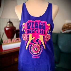Zumba Fitness Blue Tank Top with Pink and Yellow Design